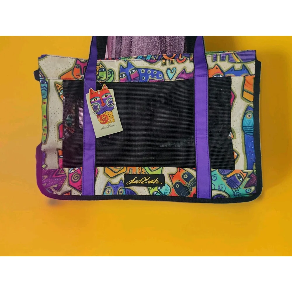 Laurel Burch Cat & Dog Carrier Art Tote Canvas Mesh Canvas Soft New with Tags